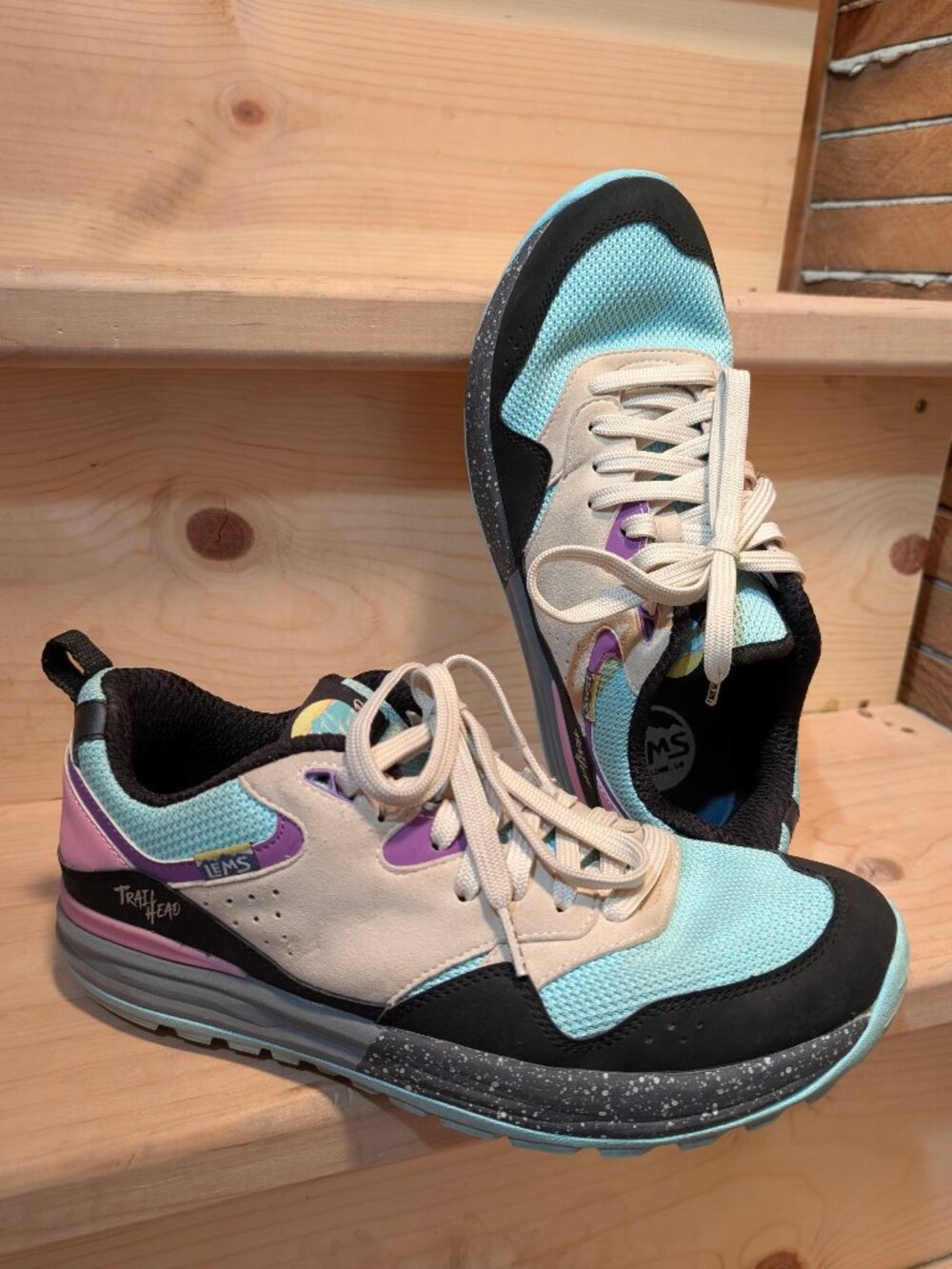 EUC Lems Men's 10.5 Trailhead Minimalist Hiking Shoes Cosmic Blue Pink walking